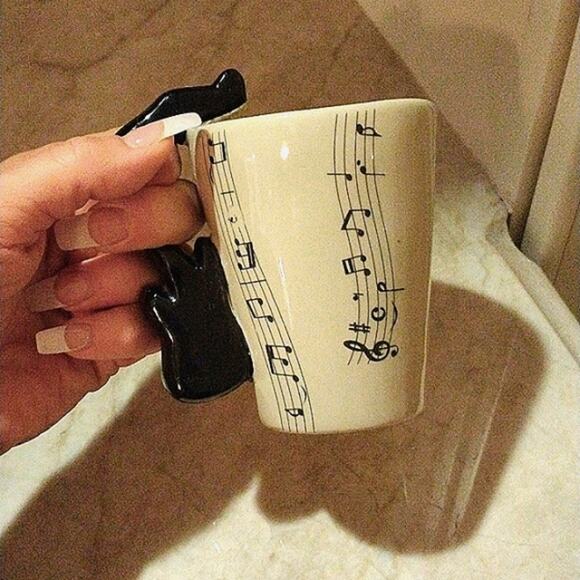 Black Electric Guitar COFFEE CUP Beige Mug Handle Rock Musician Music Ecclectic - Picture 6 of 6